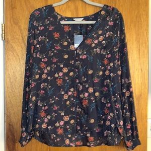 Gray floral light modal button up blouse.